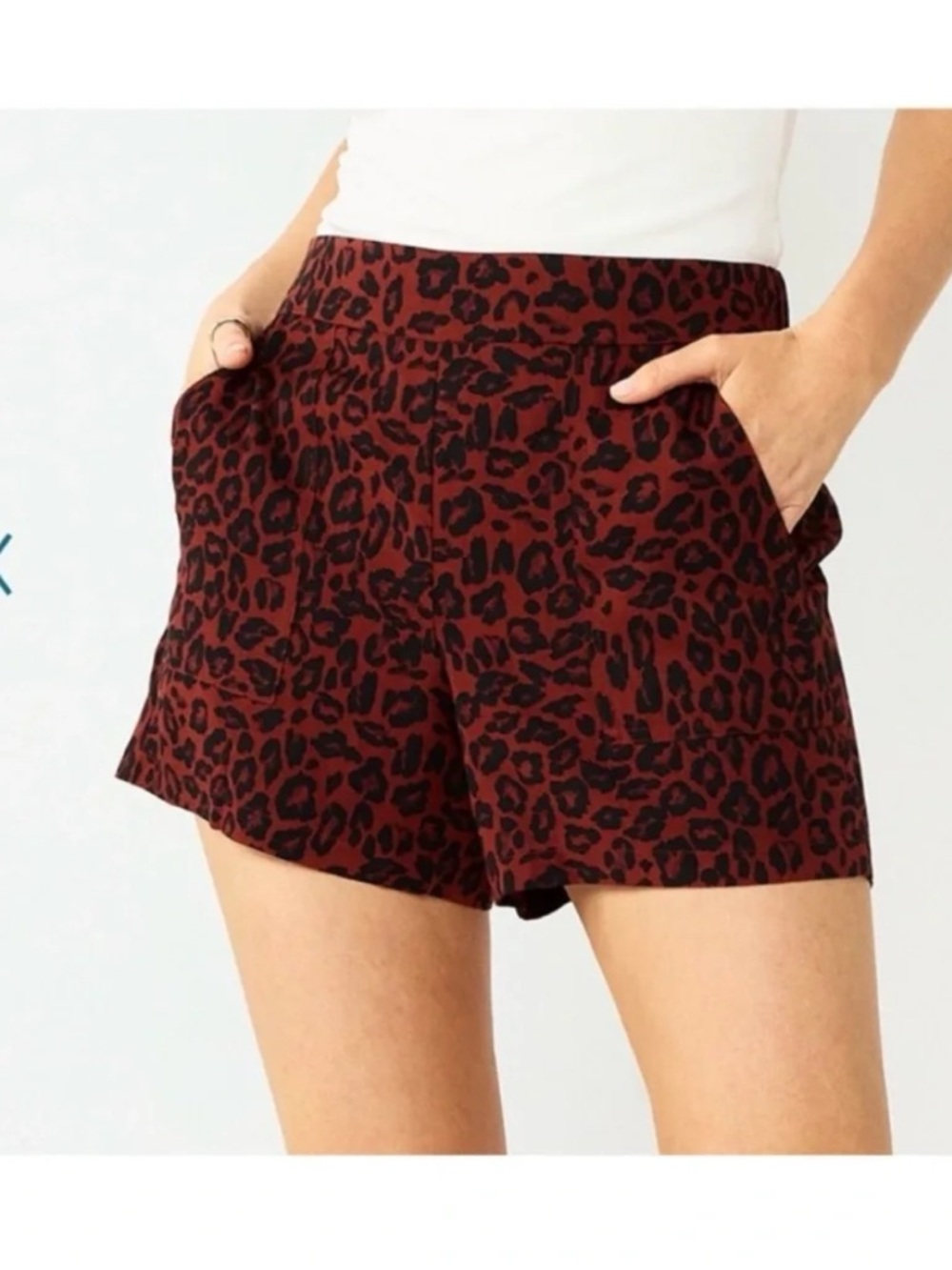 Nine West Red and Black High Waist Leopard Print Shorts